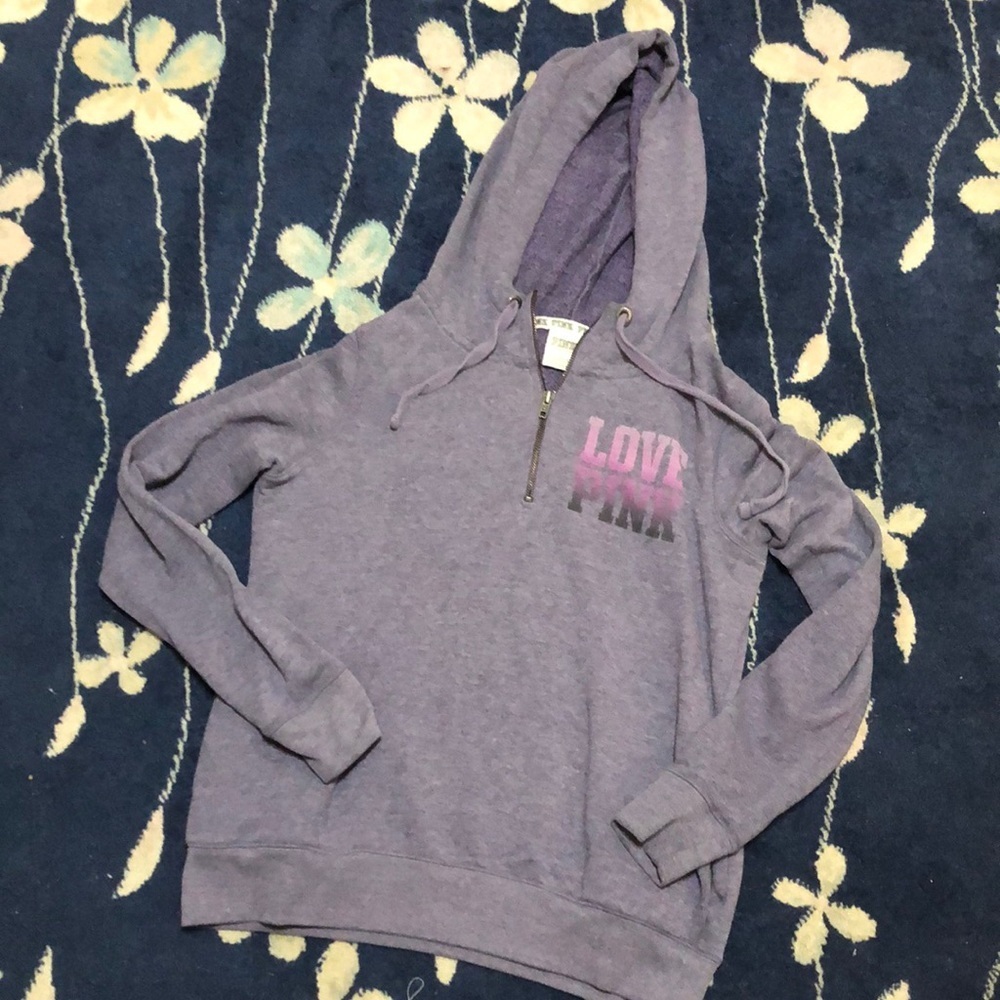 VS Pink purple quarter zip hooded sweatshirt